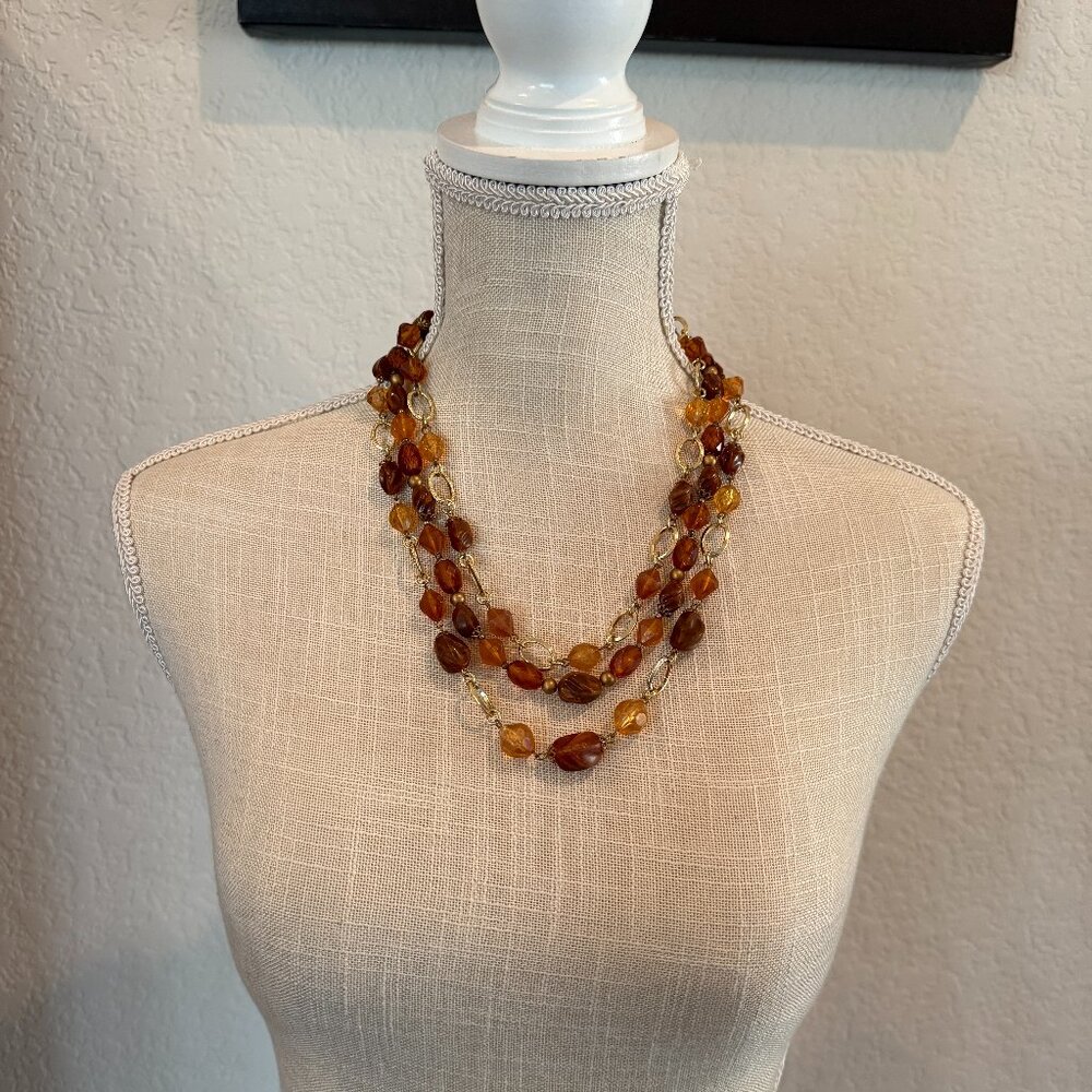 Vintage Amber Color Acrylic Bead Necklace - Picture 6 of 6
